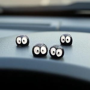 4pcs Black Briquet Car Mirror Decor – Cute Mini Rearview Ornaments – Kawaii Car Accessories for Women – Fun Car Figurines & Gifts