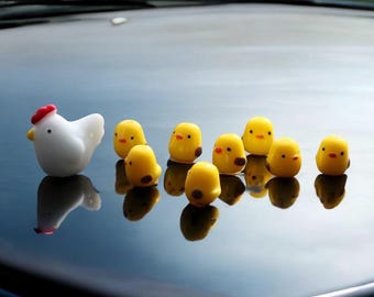 Kawaii Chicken & Chicks Car Dashboard Decor - Farmhouse Ornament
