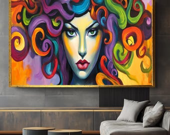 Arte mural colorido de Medusa: Pintura de Medusa de la mitología griega