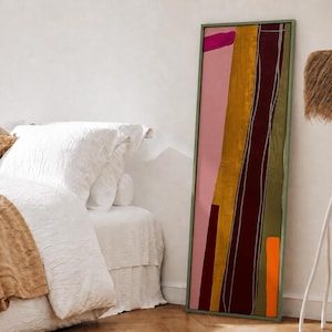 Colorful Abstract Long Narrow Vertical Canvas Wall Art: Contemporary Framed Artwork