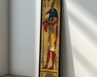 Egyptian God Canvas Art: Long Narrow Pharaoh Print, Historical Decor