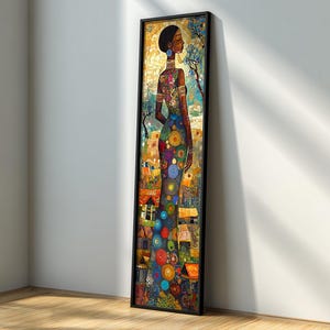 Afrikanische Frau lange schmale Wand Kunst: Tribal gerahmte Leinwand Wand Dekor