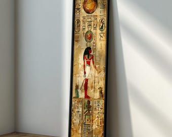 Ancient Egyptian Framed Canvas Art: Long Hieroglyph Wall Decor
