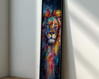 Abstract Lion Canvas Art: Tall Vertical Animal Painting