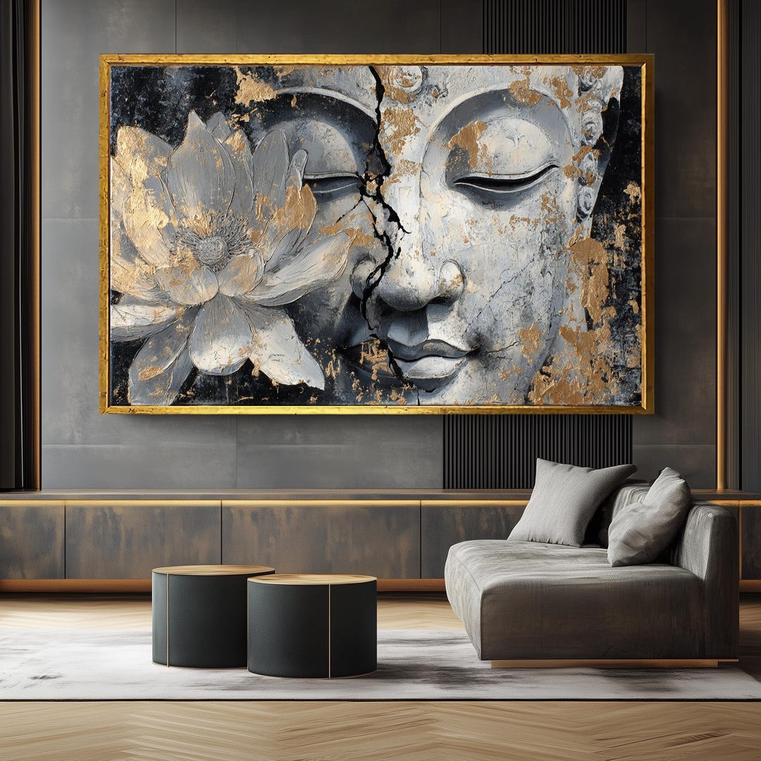 Golden Buddha Textured Large Wall Art Canvas : Zen Meditation Decor ...