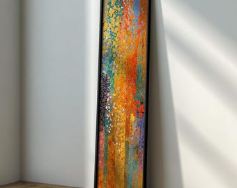 Arte de pared abstracto de Klimt, largo y estrecho: lienzo dorado texturizado, decoración de Gustav Klimt enmarcada grande