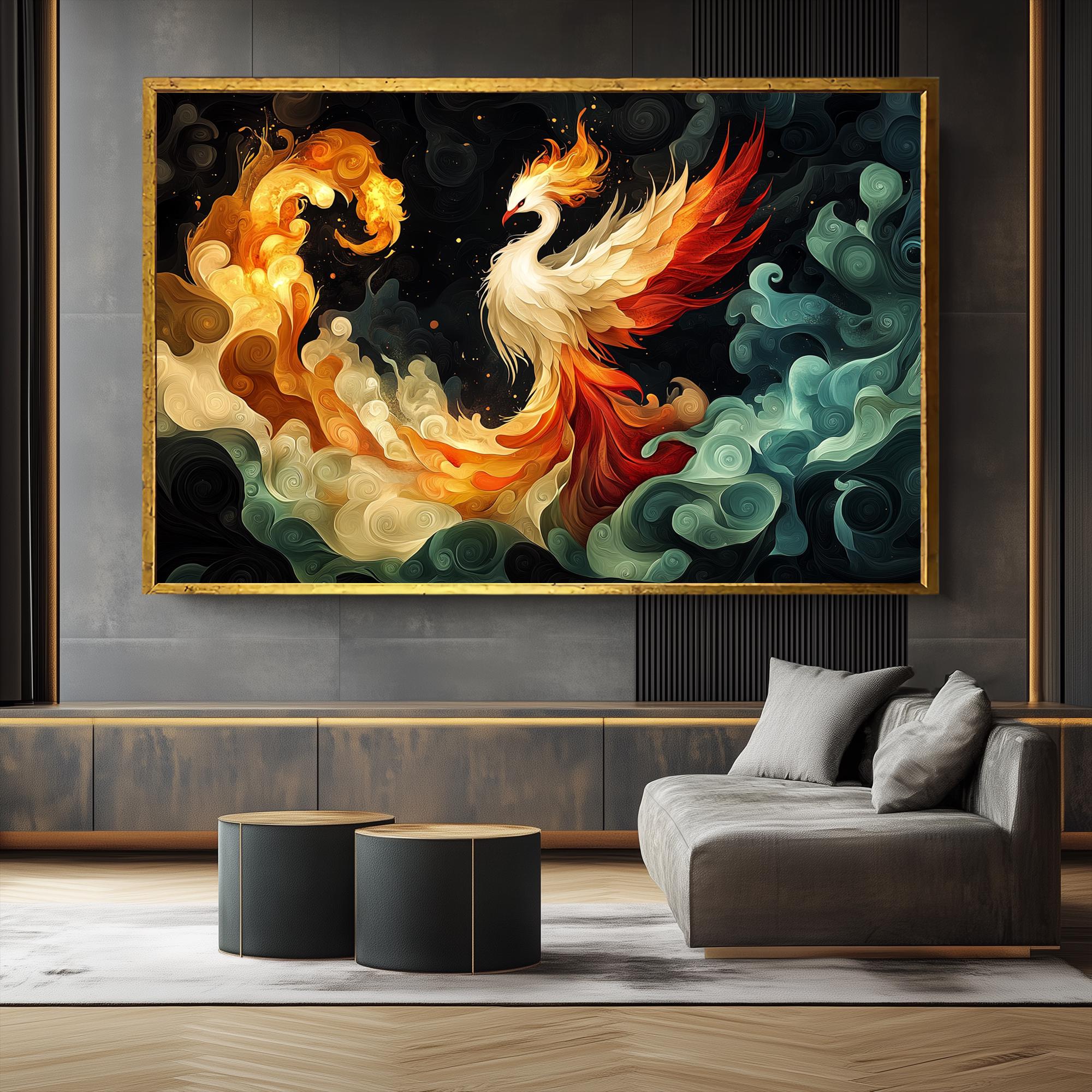 Phoenix Canvas Art Print: Framed Fiery Bird Mythical Decor - Etsy