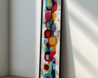 Mid Century Modern Wall Art, Retro Abstract Canvas Print, Geometric Long Narrow Painting, Colorful Minimalist Home Decor, Large Vertical Art