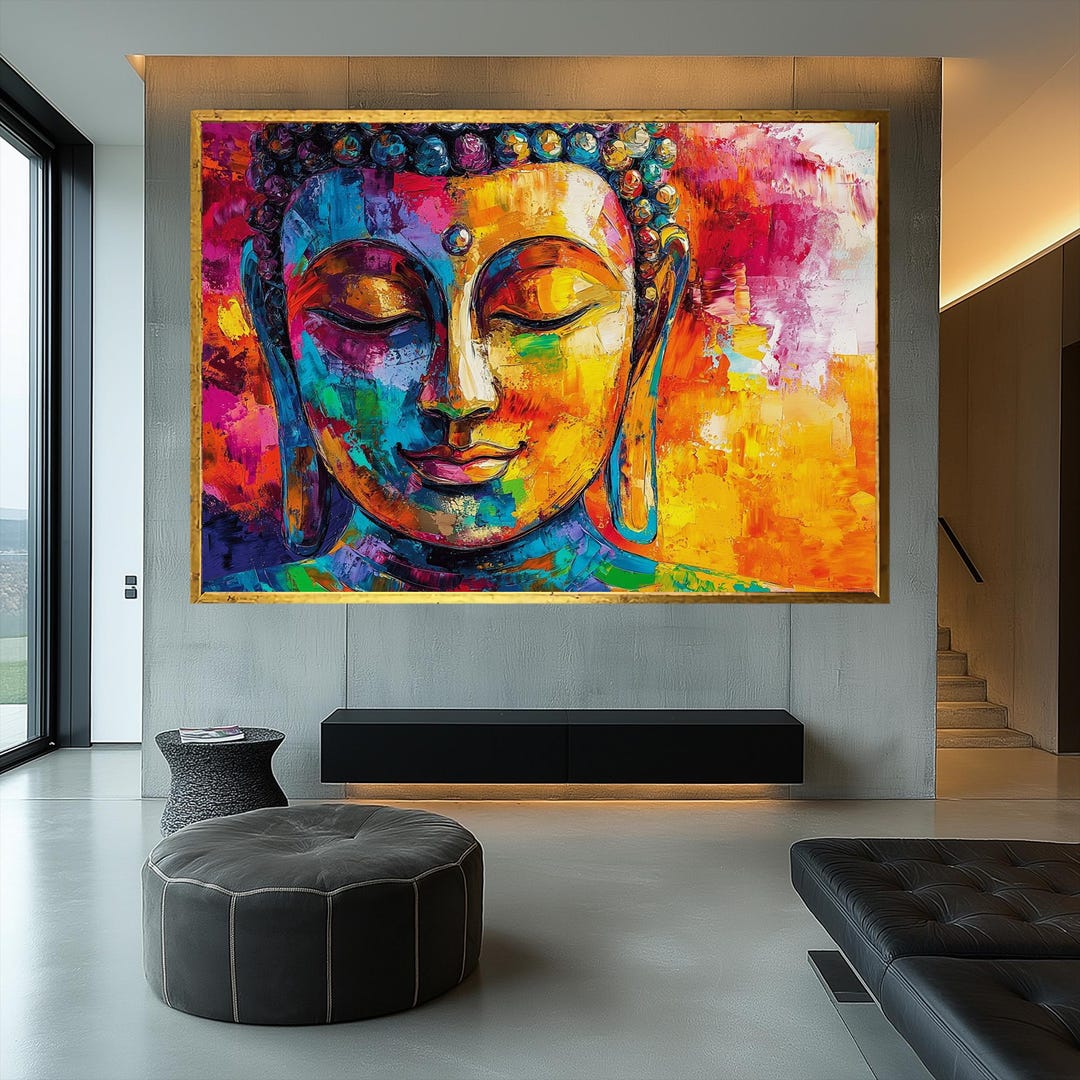 Colorful Buddha Wall Art : Extra Large Canvas Print, Meditation Room ...