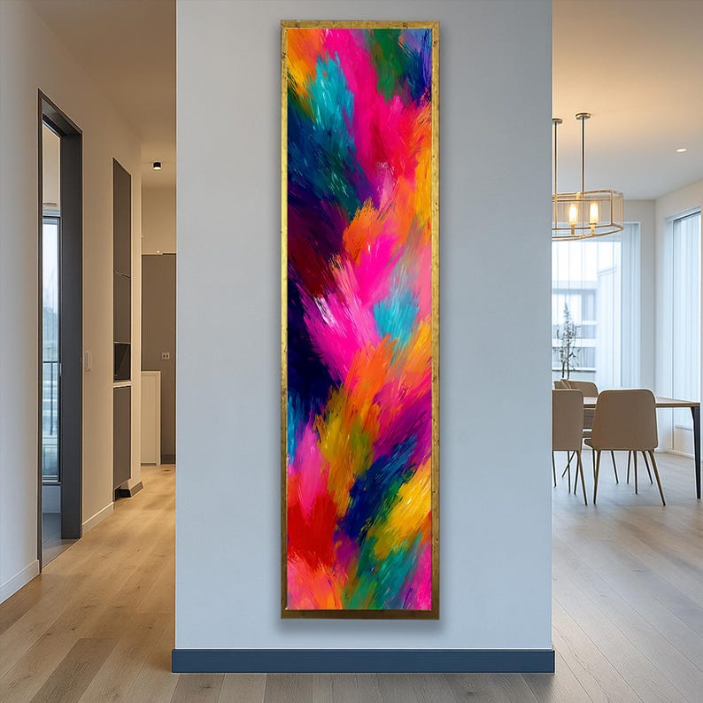 Arte mural abstracto y colorido: pintura abstracta vertical, larga y ...