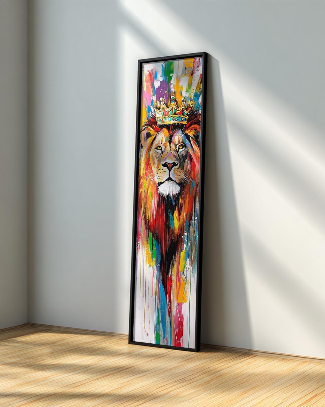 Large Lion Wall Art, King of Jungle Canvas Print, Colorful Crowned