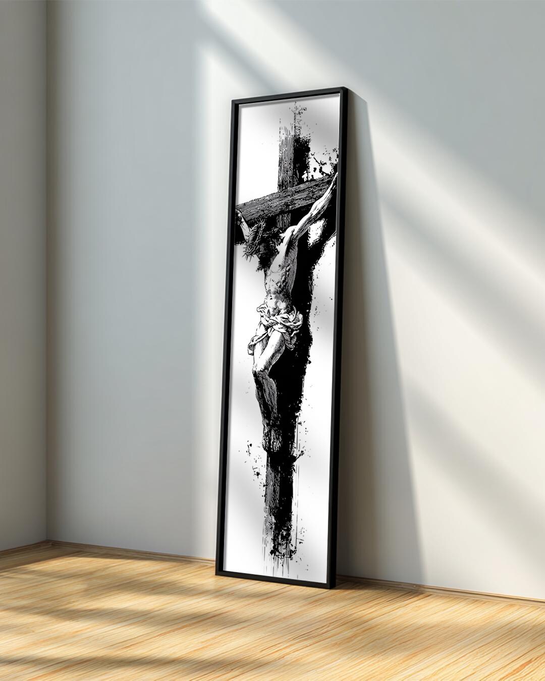 Modern Crucifix Black and White Wall Art : Minimalist Christian Tall ...