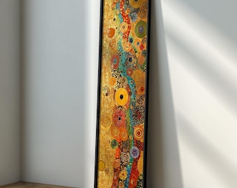 Klimt Floral Abstract Long Narrow Wall Art : Framed Canvas Print