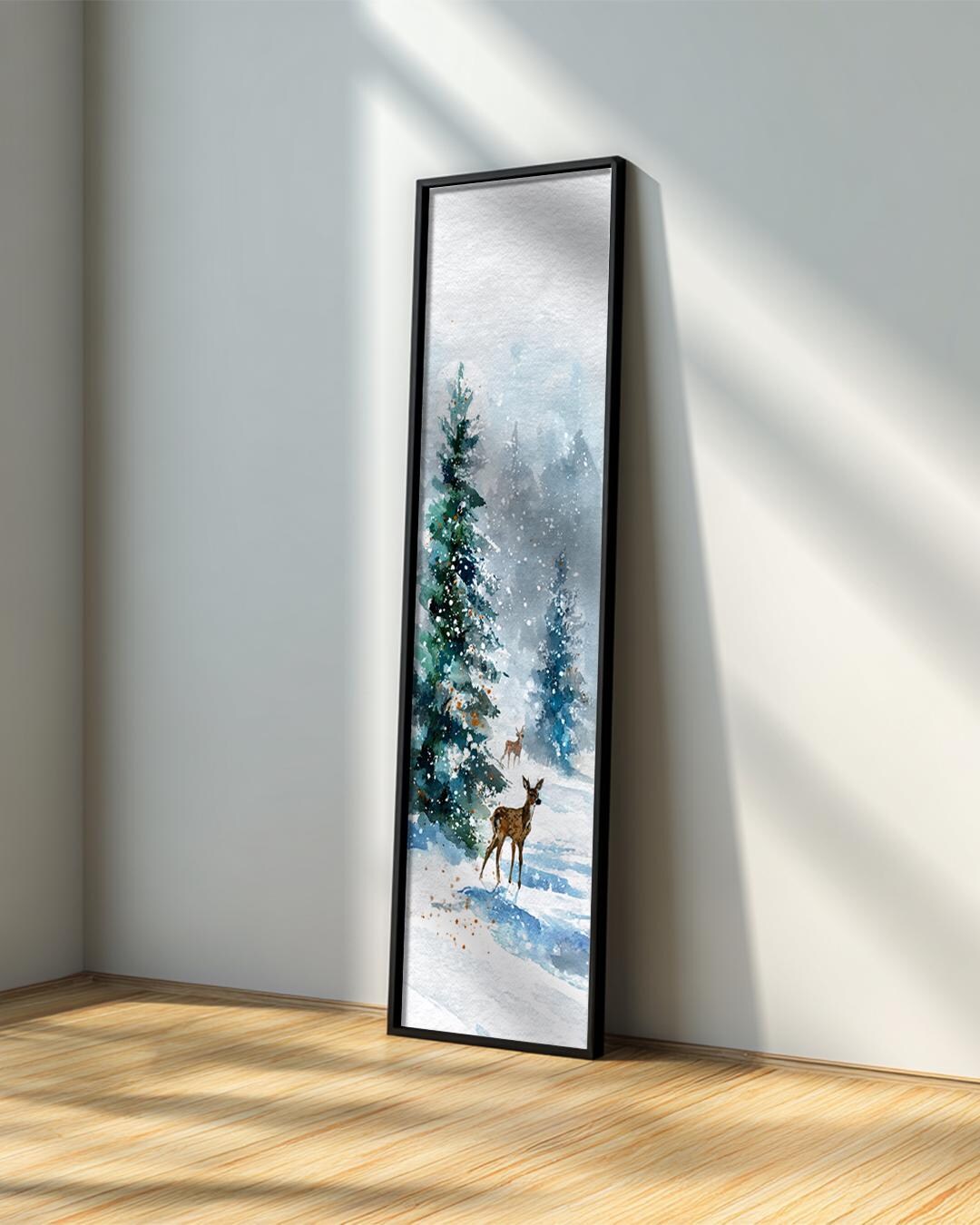 Long Narrow Winter Deer Wall Art : Snow Forest Landscape Canvas ...