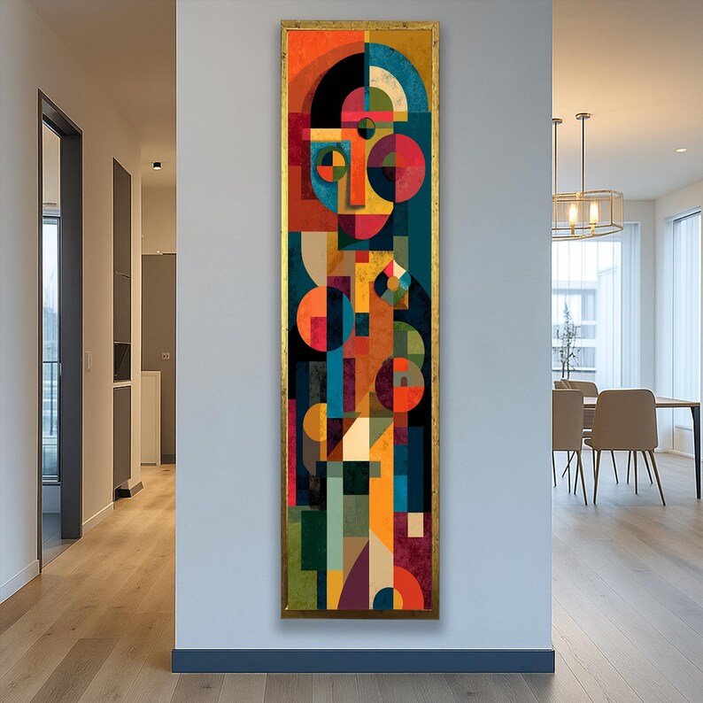 Mid Century Modern Long Narrow Wall Art : Vertical Geometric Art ...