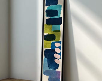 Long Narrow Mid Century Wall Art : Tall Narrow Abstract Canvas, Tall Thin Modern Wall Decor, Minimalist Blue Green Art Print