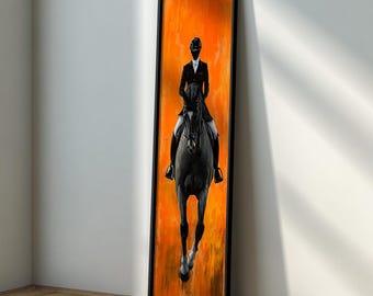 Orange Abstract Horse Canvas: Tall Equestrian Wall Art