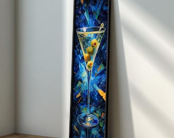 Cocktail-Wandkunst, Martini-Glasmalerei, lange schmale Bar-Dekor