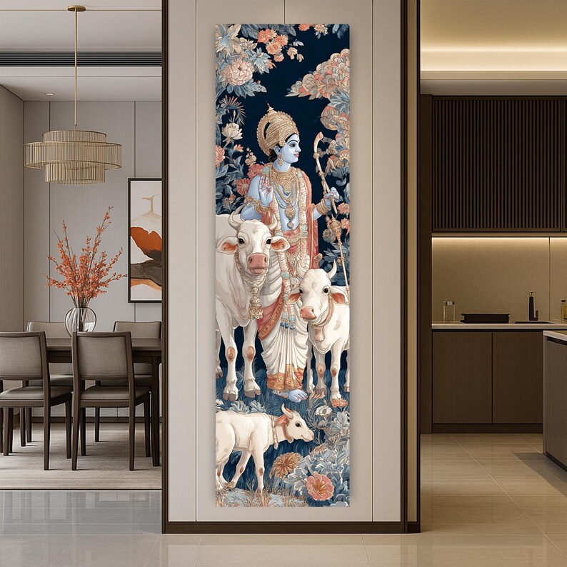 Krishna Pichwai Long Narrow Wall Art : Indian God Home Decor - Etsy