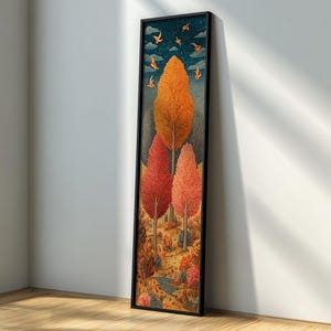 Fall Nature Long Narrow Framed Vertical Canvas Art: Autumn Landscape Wall Art