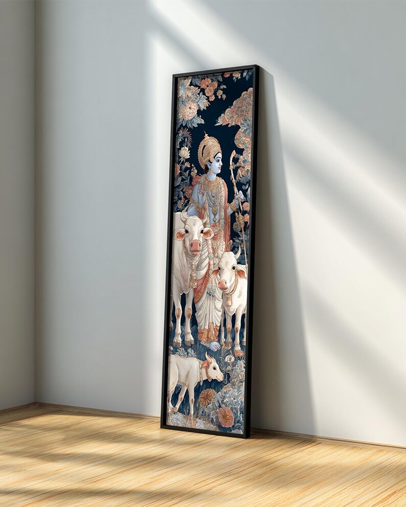 Krishna Pichwai Long Narrow Wall Art : Indian God Home Decor - Etsy