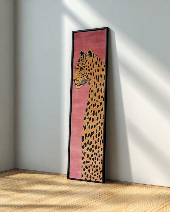 Whimsical Leopard Tall Thin Wall Art : Tall Narrow Animal Canvas