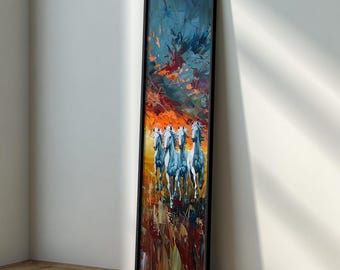 Wild Horses Long Narrow Wall Art : Running Horse Canvas Print, Abstract EquestrianArtwork