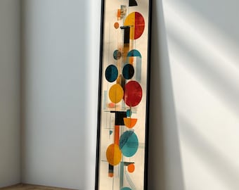 Long Narrow Wall Art : Mid Century Modern Canvas Print, Abstract Geometric Painting, Vertical Wall Decor, Skinny Home Art