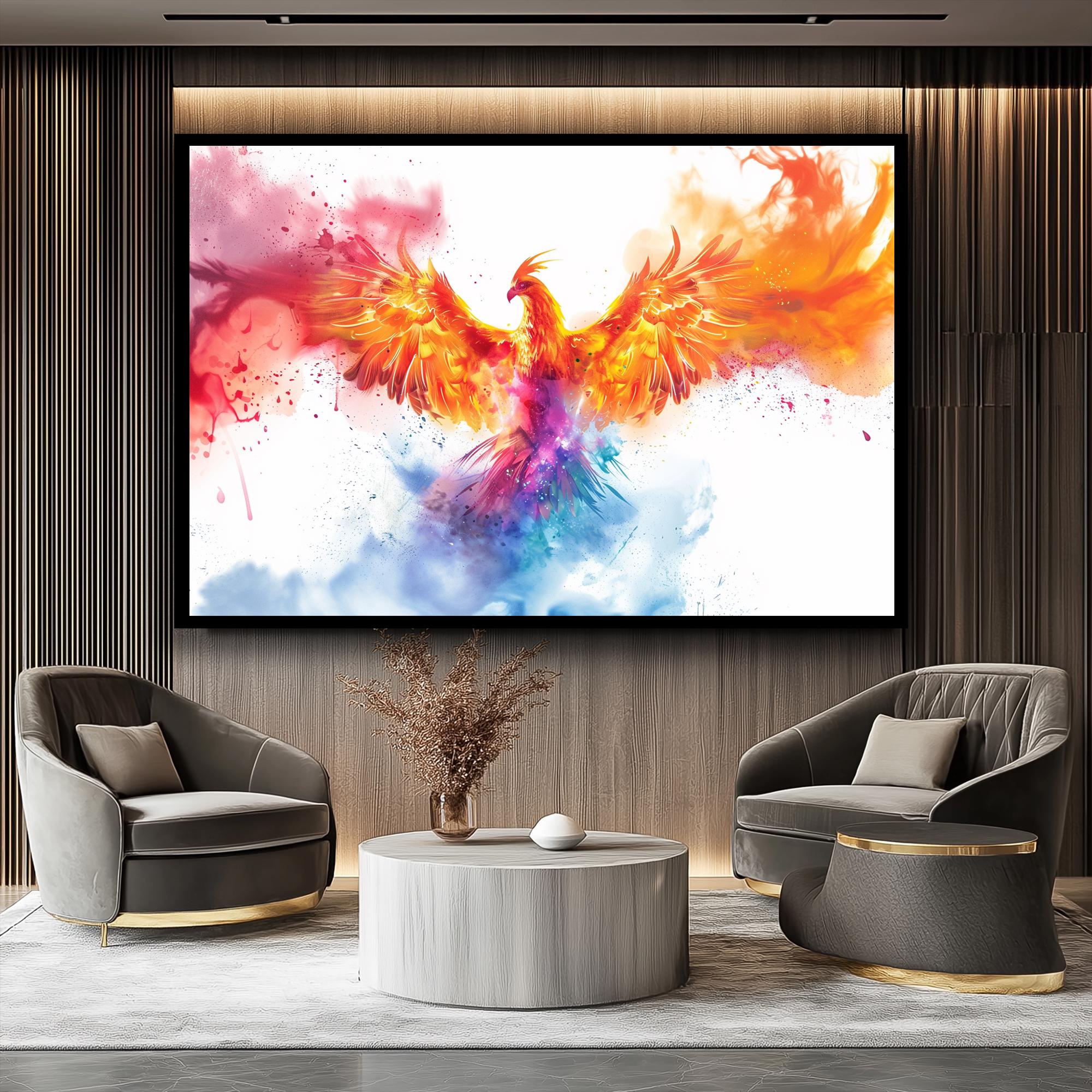 Phoenix Large Framed Wall Art : Mythical Bird Artwork, Modern