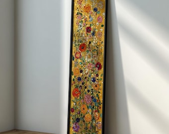 Klimt Floral Art :  Long Narrow Gold Wall Art, Canvas Framed Print