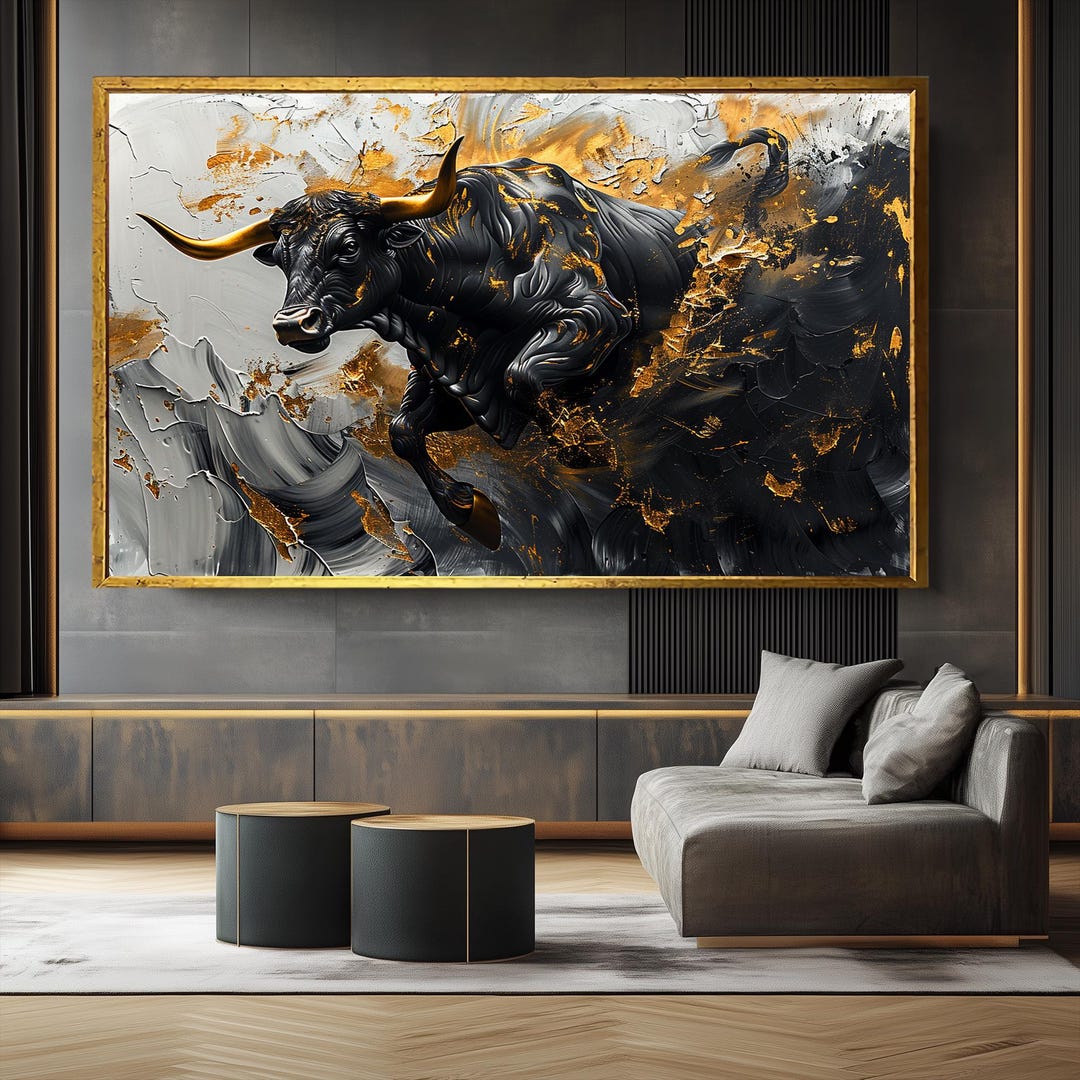 Gold Black Bull Wall Art : Abstract Bull Canvas Print, Luxury Animal ...