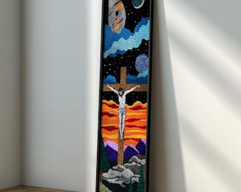Christliche lange schmale Wandkunst: Jesus am Kreuz Druck, Glaube Wohnkultur Leinwand