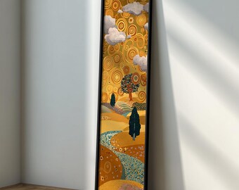 Impresión en lienzo grande de paisaje de Klimt: decoración artística con marco largo y estrecho
