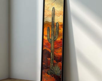 Cactus Long Narrow Wall Art, Large Canvas Art, Framed Art, Modern Art, Desert Wall Art, Extra Large Wall Art