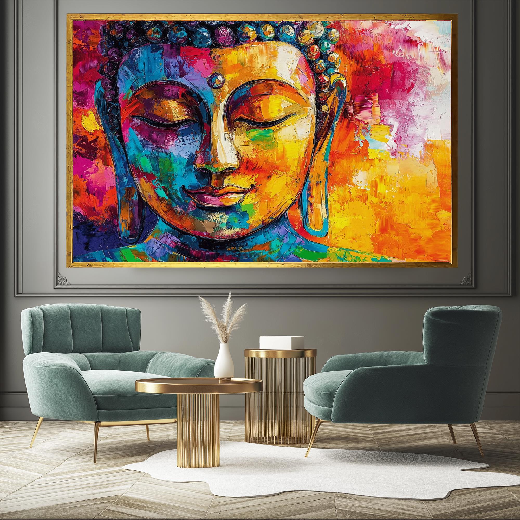 Colorful Buddha Wall Art : Extra Large Canvas Print, Meditation Room ...