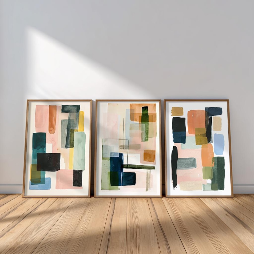 Abstract Wall Art Set of 3, Mid Century Modern Prints, Scandinavian ...