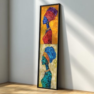Afrikanische Frau, lange, schmale Wandkunst: Tribal African Canvas, hoch, dünnes Dekor