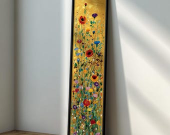 Gustav Klimt Floral Canvas Print: Long Narrow Wildflower Wall Art