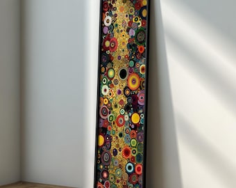 Klimt  Long Narrow Wall Art : Floral Framed Canvas, Golden Abstract Print, Vertical Gustav Klimt Style Decor
