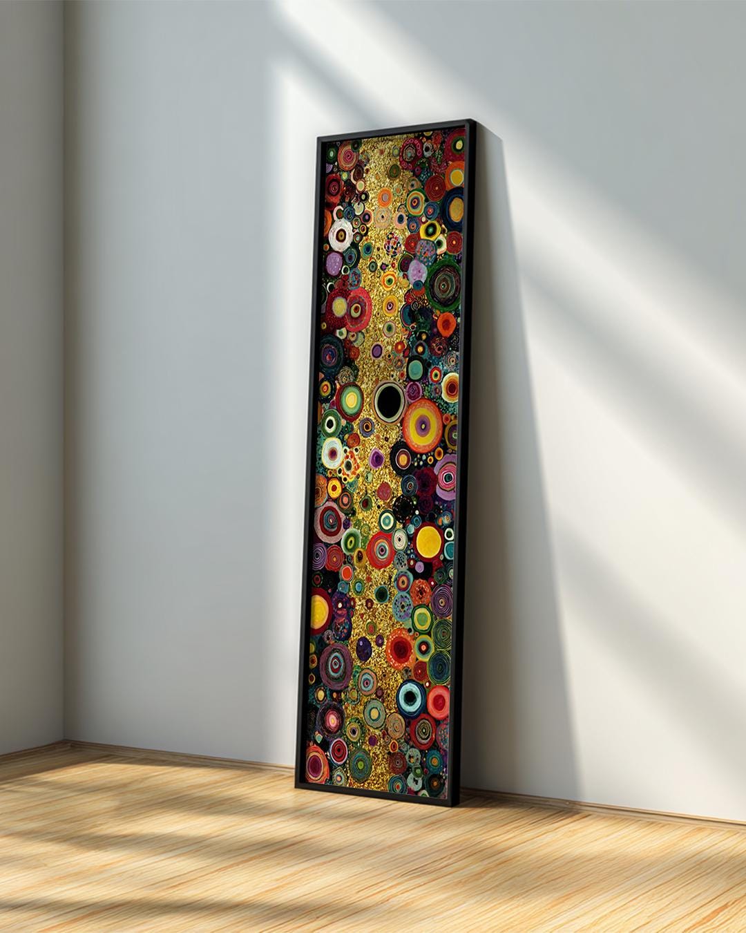 Klimt Long Narrow Wall Art : Floral Framed Canvas, Golden Abstract