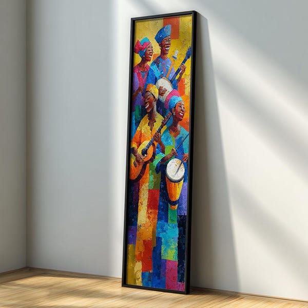 African Jazz Wall Art : Black Art Canvas Print, Long Narrow Colorful Music Decor