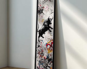 グラフィティブルウォールアート：細長いストリートアートプリント、大きな額入りキャンバス