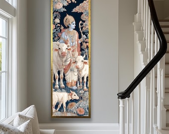 Krishna Pichwai Long Narrow Wall Art : indian God Home Decor