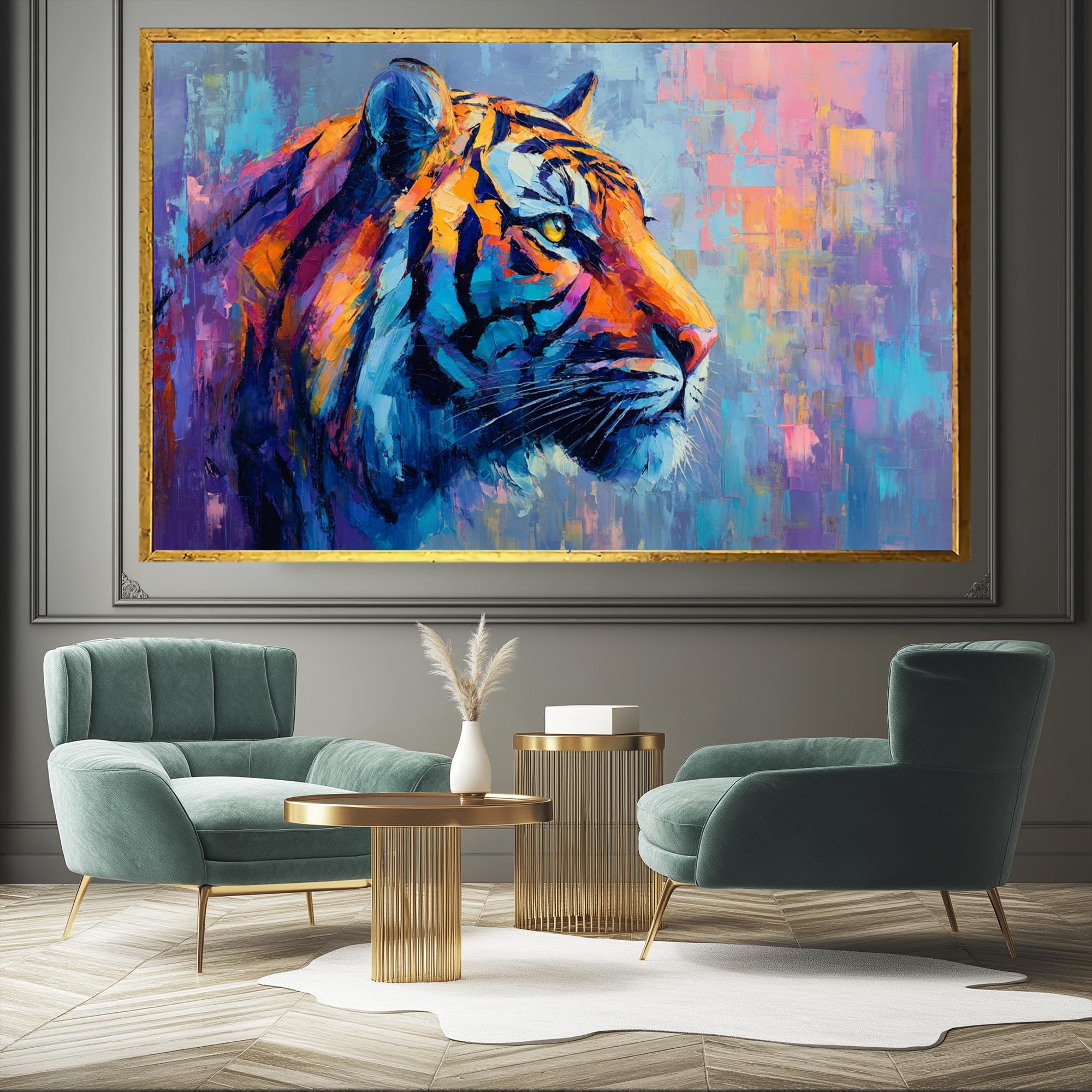 Unique Wild Cat Framed Wall Art : Extra Large Tiger Horizontal