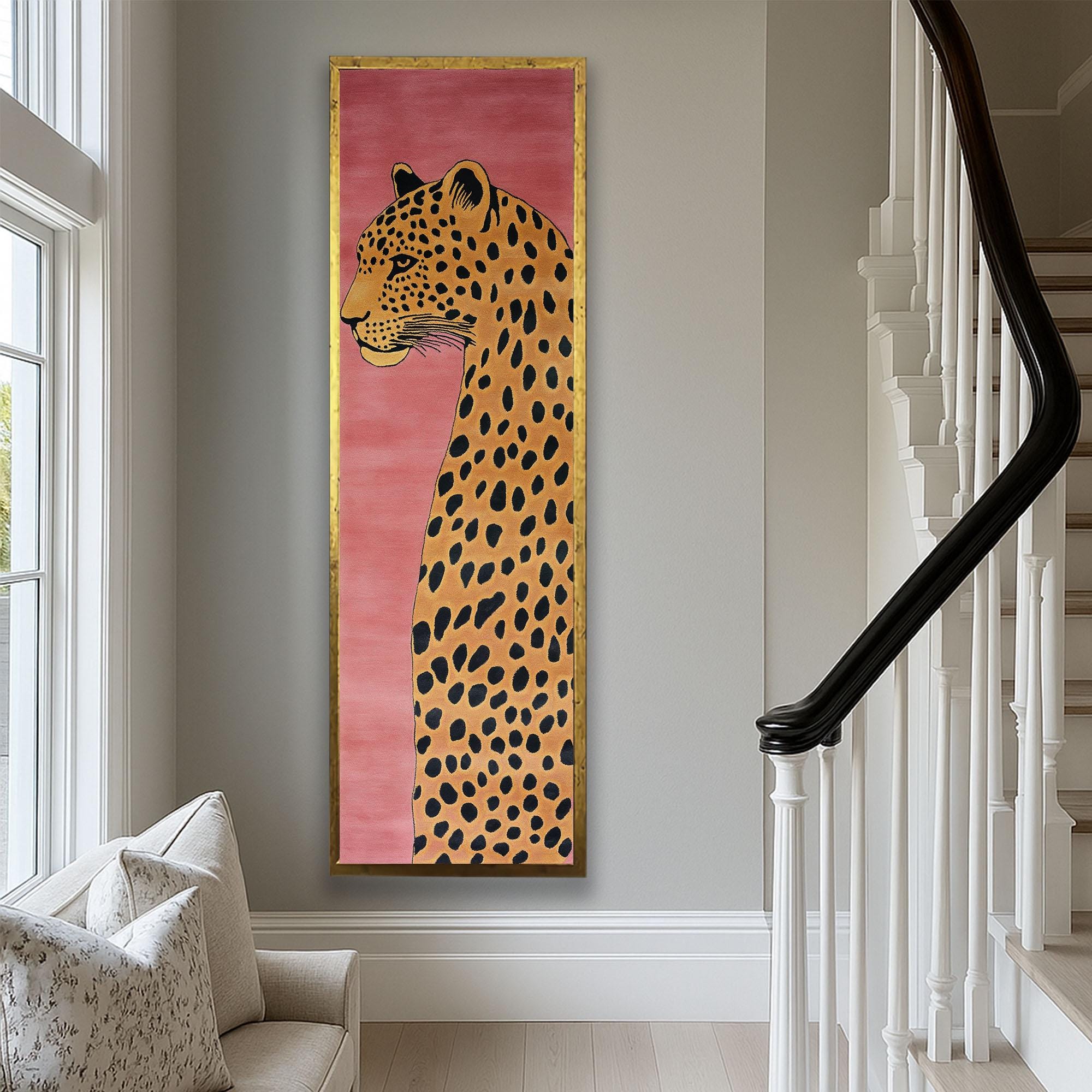 Whimsical Leopard Tall Thin Wall Art : Tall Narrow Animal Canvas