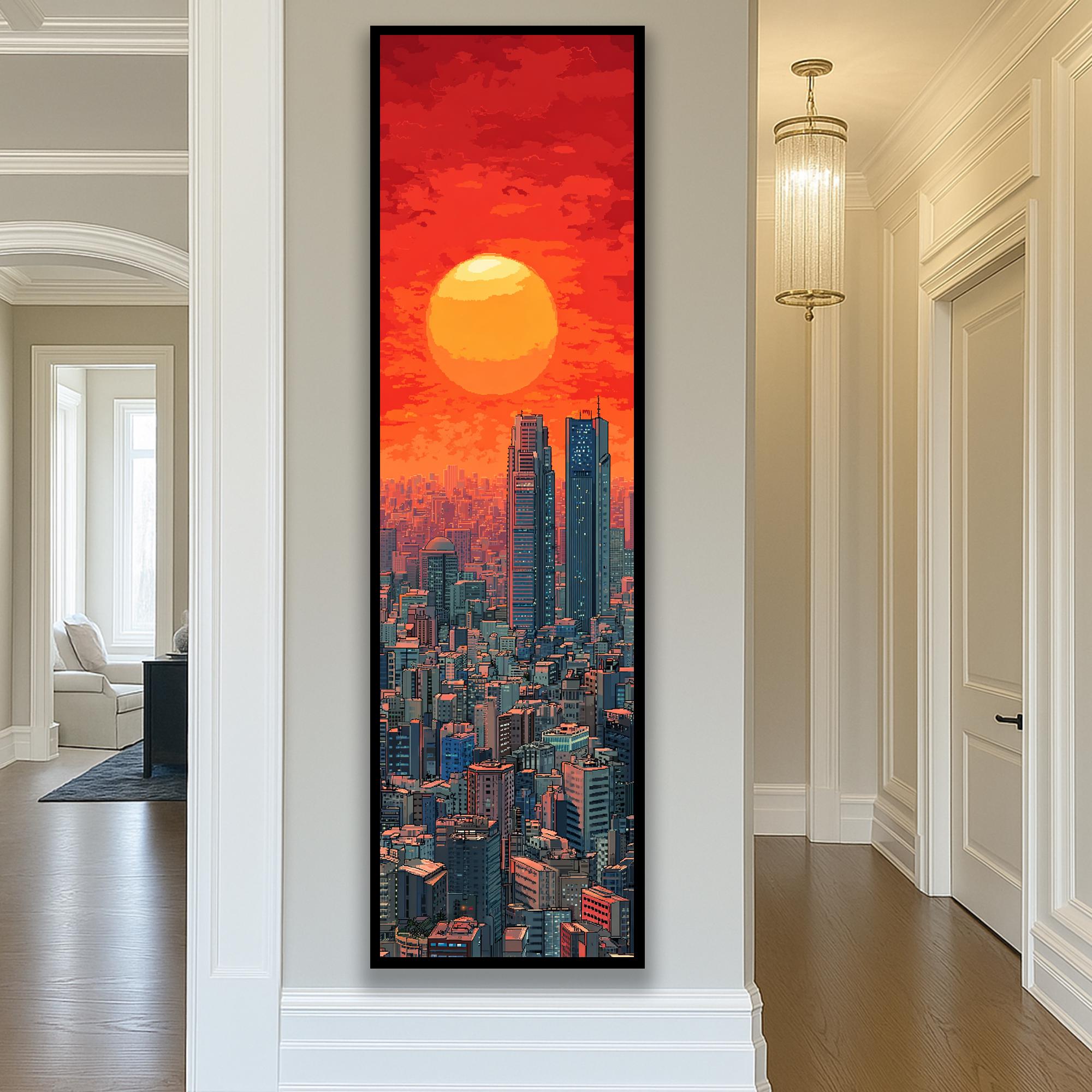 Tokyo Cityscape Framed Wall Art : Japan Skyline Long Narrow Print