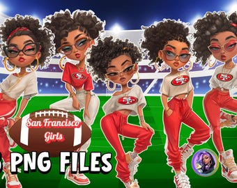 San Francisco Mädchen | Clipart Digital Download | Schwarzes Mädchen-Fußball-Kunst | Schwarze Frau