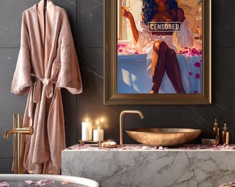 Black Woman Luxury Bath Art Print: Boujee Feminine Self-Love (Digital Download)