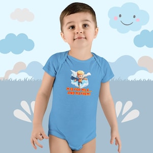 Baby-rompertje®, superboy cartoon-rompertje, M is voor Milk and Mayhem, rompertje, schattige babyoutfit, kraamcadeau, 1e verjaardagscadeau!