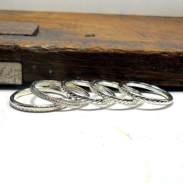 Silver Patterned Stacking Rings